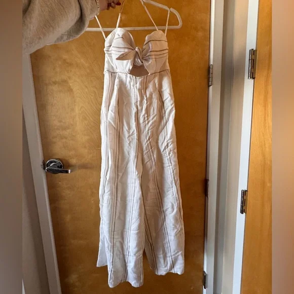 Shona Joy Linen Jumpsuit - white/tan - Size 4 (USA) - Picture 3 of 8